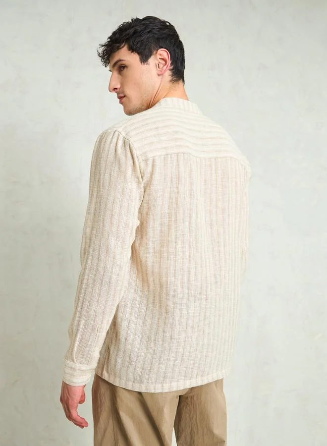 SASSAFRAS Men Striped Mandarin Collar Relaxed Fit Shirt