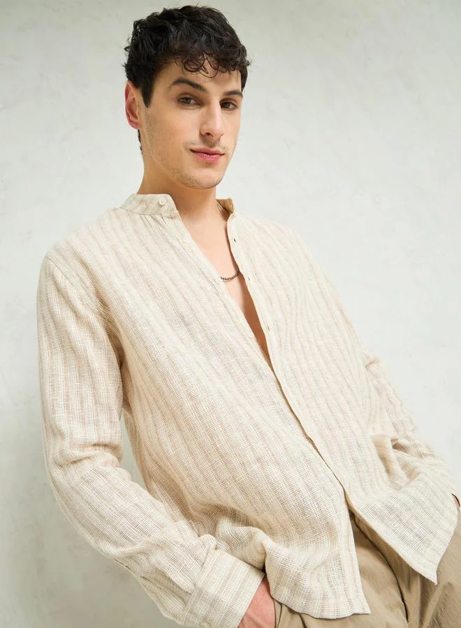 SASSAFRAS Sassafras Men Striped Mandarin Collar Relaxed Fit Shirt