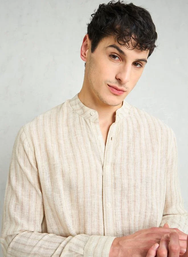 SASSAFRAS Sassafras Men Striped Mandarin Collar Relaxed Fit Shirt