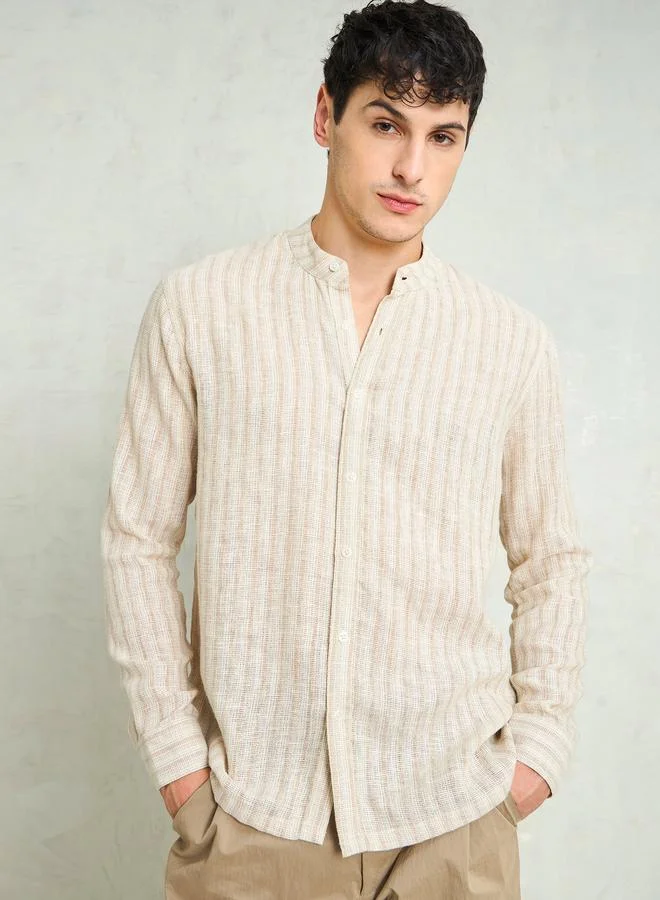 SASSAFRAS Men Striped Mandarin Collar Relaxed Fit Shirt