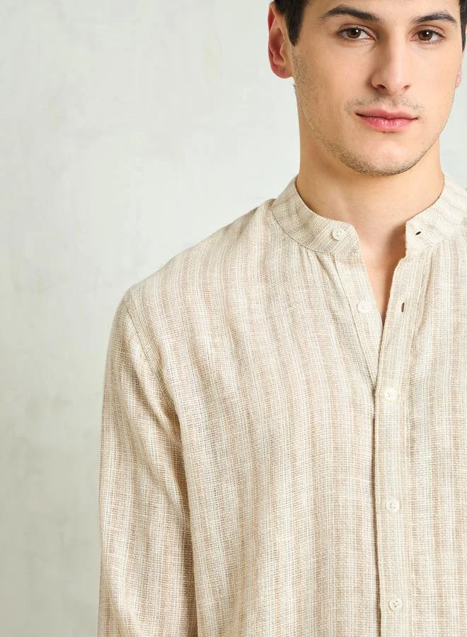 SASSAFRAS Men Striped Mandarin Collar Relaxed Fit Shirt