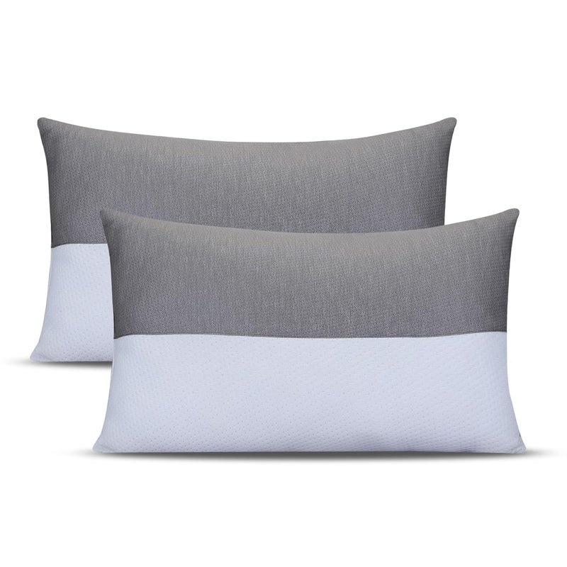 AVI AVI Ultra Soft Jersey Height Adjustable Hollow Fibre Kids Sleeping Pillow with Zip Set of 2 White and Grey 18 X 12 Inches 3 Months Warranty - Image 1