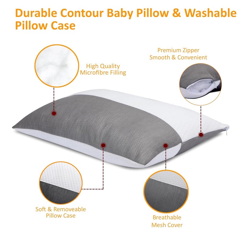 AVI AVI Ultra Soft Jersey Height Adjustable Hollow Fibre Kids Sleeping Pillow with Zip Set of 2 White and Grey 18 X 12 Inches 3 Months Warranty - Image 4