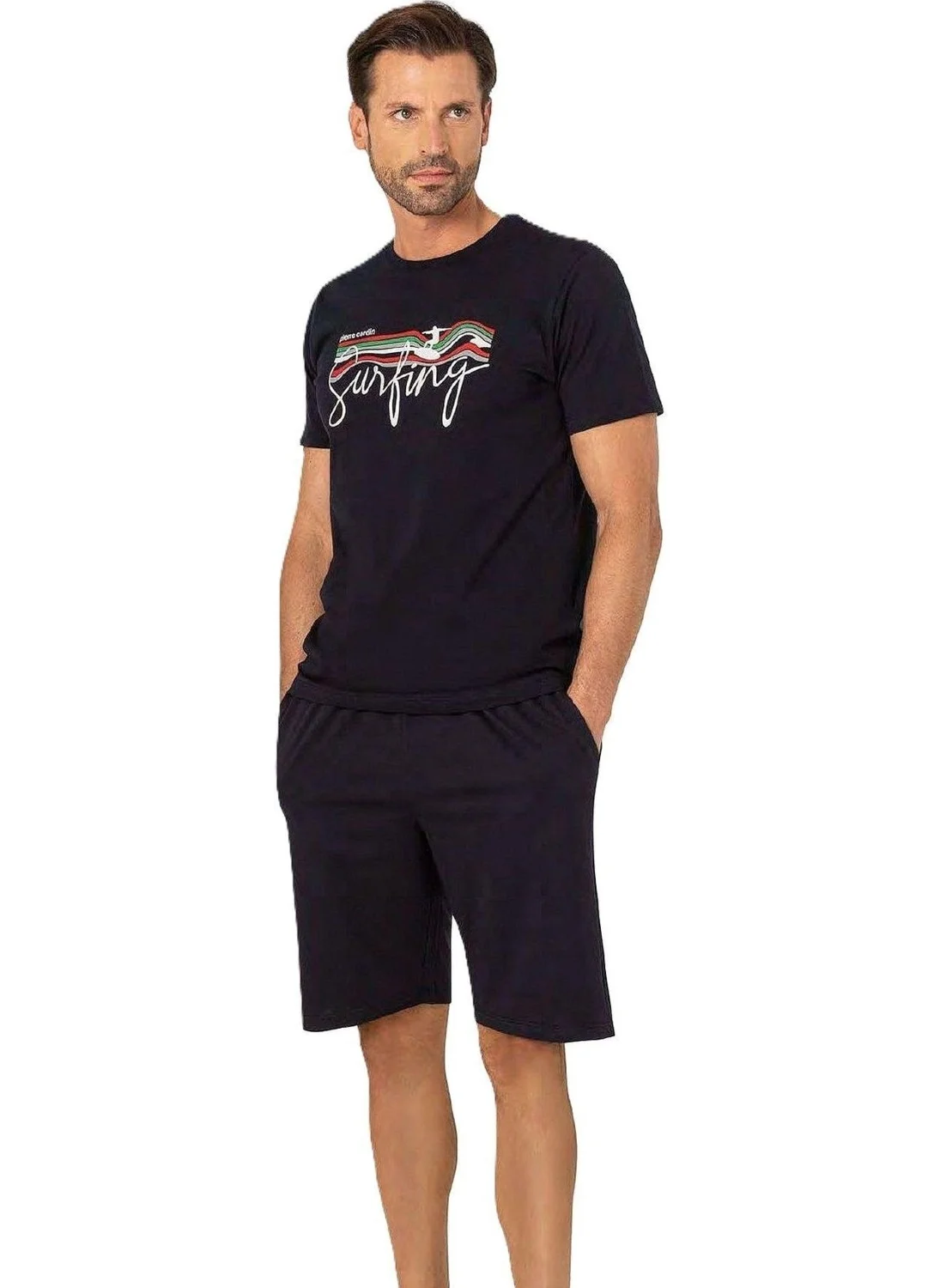 بيير كاردان 6073 Men's Short Sleeve Shorts Pajama Set-Navy Blue