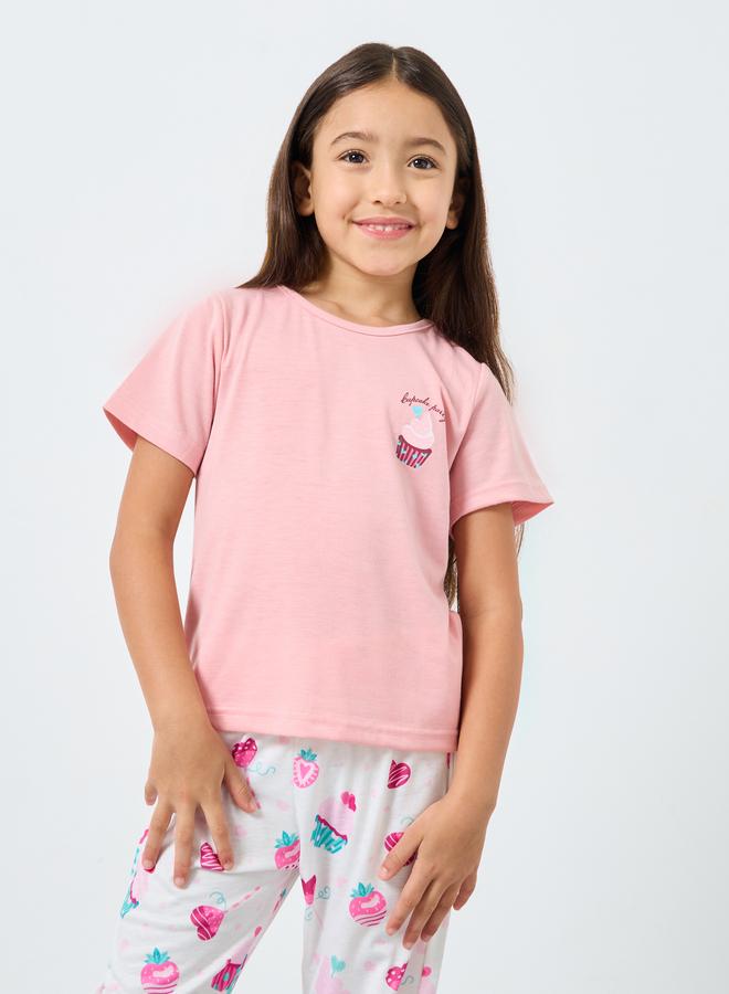Styli Girls Pink Cupcake Print T-Shirt and Pyjama Set - Image 2