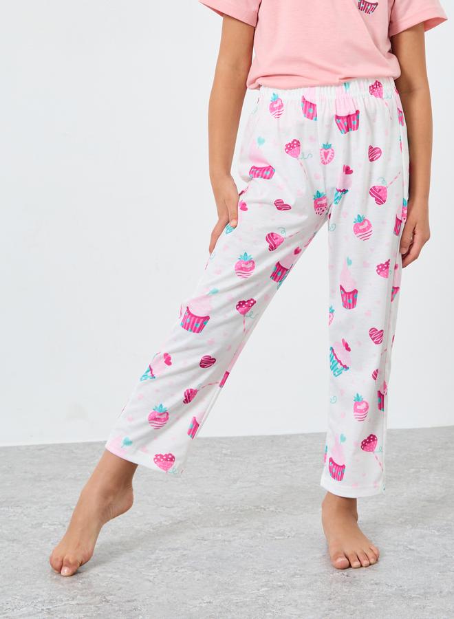 Styli Girls Pink Cupcake Print T-Shirt and Pyjama Set - Image 5