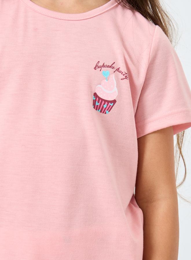 Styli Girls Pink Cupcake Print T-Shirt and Pyjama Set - Image 3