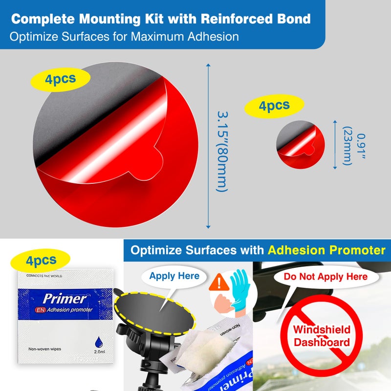 Tapsi Adhesive Replacement Pads â€“ 8-Pack Round High-Bond Double-Sided Mounting Pads (3.15" & 0.91") for Dashboard Discs, Suction Cup Phone Holders, GPS & Magnetic Mounts â€“ Includes Adhesion Promoters - Image 2