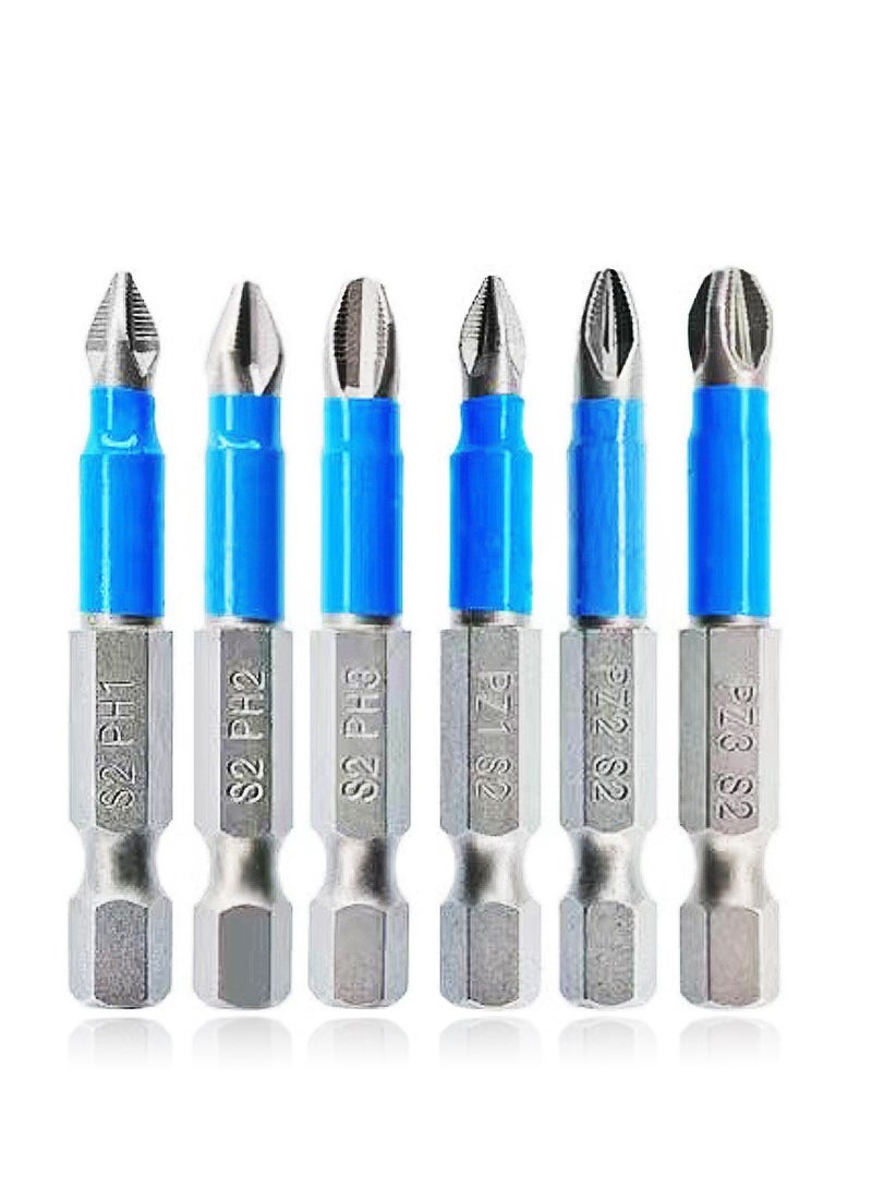 Yakumuz Anti Slip Screwdriver Bits Set Yakumuz 1/4 Inch Hex Shank Phillips Cross Slot Pozidriv Magnetic Screwdriver Bit Set -PH1/2/3+PZ1/2/3 Drill Bit Set S2 Steel Impact Driver Bit for Power Drilling-6PCS  - Image 1