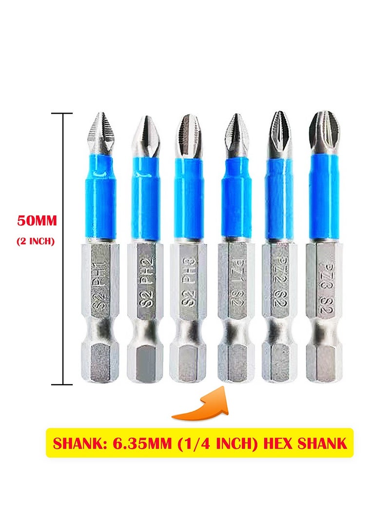 Yakumuz Anti Slip Screwdriver Bits Set Yakumuz 1/4 Inch Hex Shank Phillips Cross Slot Pozidriv Magnetic Screwdriver Bit Set -PH1/2/3+PZ1/2/3 Drill Bit Set S2 Steel Impact Driver Bit for Power Drilling-6PCS  - Image 5