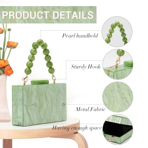 Fecialy Women Acrylic Clutch Purse Beads Evening Handbag Marble Clutch Formal Party Bridal Wedding Crossbody Bag - Image 4