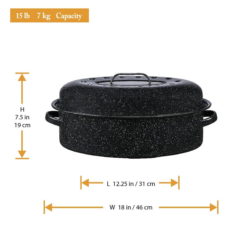 Granite Ware 18" Oval Roaster with Cover, Large Non-Stick Porcelain Enamel Roasting Pan, Even Heating, Dishwasher Safe, Durable Carbon Steel, Made in Mexico - Image 4