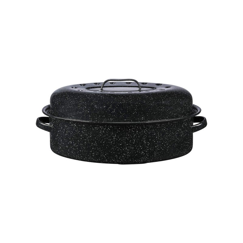 Granite Ware 18" Oval Roaster with Cover, Large Non-Stick Porcelain Enamel Roasting Pan, Even Heating, Dishwasher Safe, Durable Carbon Steel, Made in Mexico - Image 1
