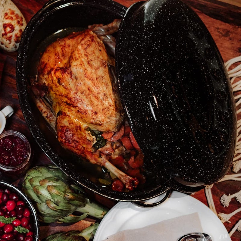 Granite Ware 18" Oval Roaster with Cover, Large Non-Stick Porcelain Enamel Roasting Pan, Even Heating, Dishwasher Safe, Durable Carbon Steel, Made in Mexico - Image 5