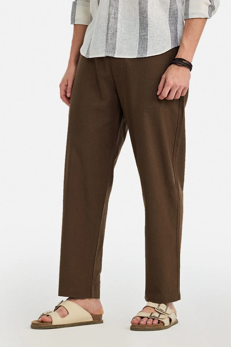 سنيتش Brown Solid Relaxed Casual Trousers