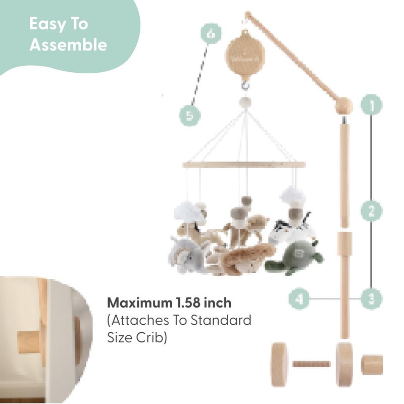 The Peanut Shell The Peanutshell Crib Mobile for Boys or Girls  Wooden Musical Baby Crib Mobile with 12 Lullabies Jungle Animal Baby Mobile Crib Safari Serenity Nursery Decor - Image 5