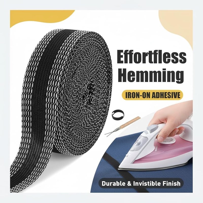 KASTWAVE Iron-on Hem Tape for Pants 20m, No Sew Washable Hemming Tape, Permanent Fabric Adhesive for Quick DIY Clothing Alterations & Instant Pants Shortening Repair, Black - Image 5