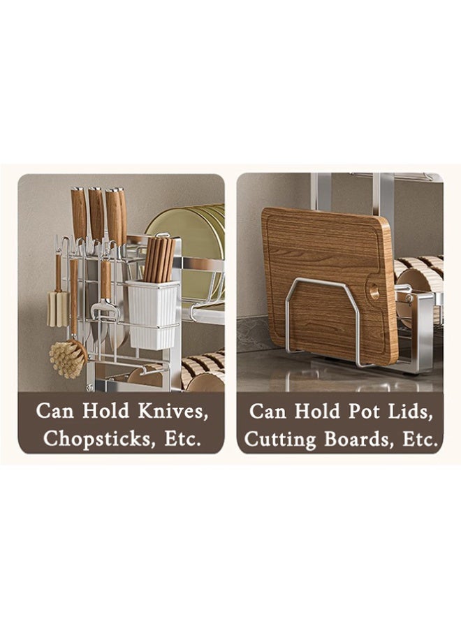 BLOOMING TIME 2-Tier Kitchen Dish Countertop Drying Rack, Multi-Functional Storage Rack, Kitchen Storage Shelf, Kitchen Organizer, With Cutting Board Rack, Chopstick Basket, Detachable Water Tray - Image 4