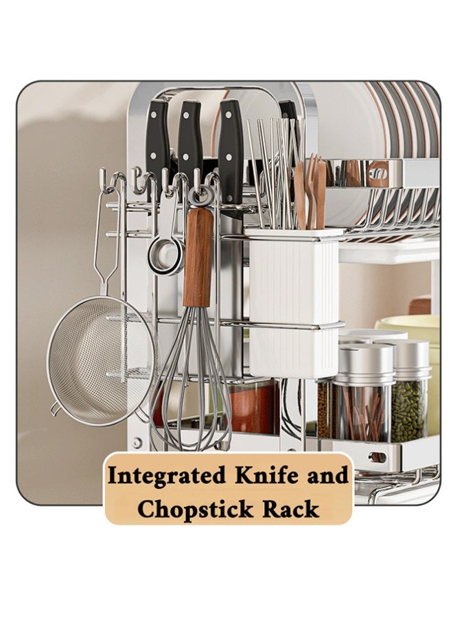 BLOOMING TIME 2-Tier Kitchen Dish Countertop Drying Rack, Multi-Functional Storage Rack, Kitchen Storage Shelf, Kitchen Organizer, With Cutting Board Rack, Chopstick Basket, Detachable Water Tray - Image 3