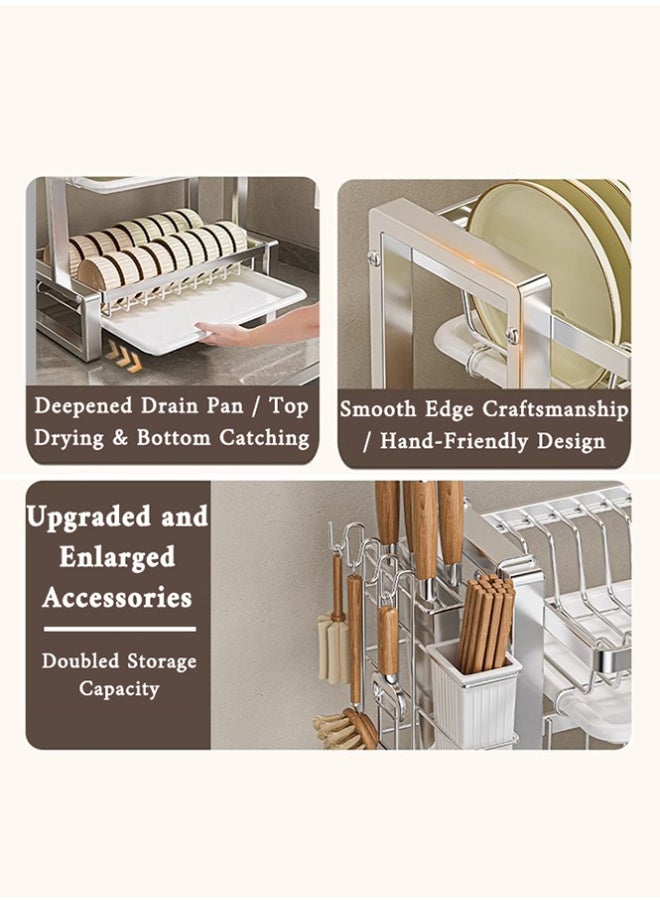 BLOOMING TIME 2-Tier Kitchen Dish Countertop Drying Rack, Multi-Functional Storage Rack, Kitchen Storage Shelf, Kitchen Organizer, With Cutting Board Rack, Chopstick Basket, Detachable Water Tray - Image 5