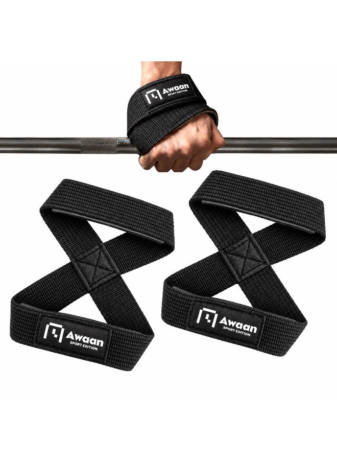AWAAN Figure 8 Lifting Straps with Soft Premium Padding for Gym & Weightlifting – Provides Better Grip Support and Stability – Strength Training Figure-8 Gym Straps by Awann – Pair - Image 1