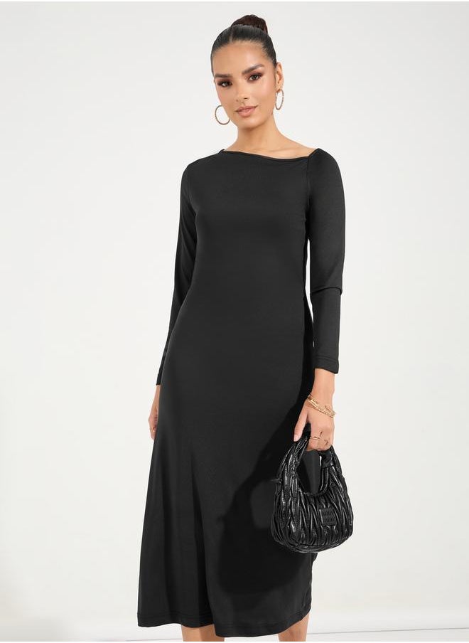 Styli Asymmetric Neck Bodycon Midi Dress  - Image 2