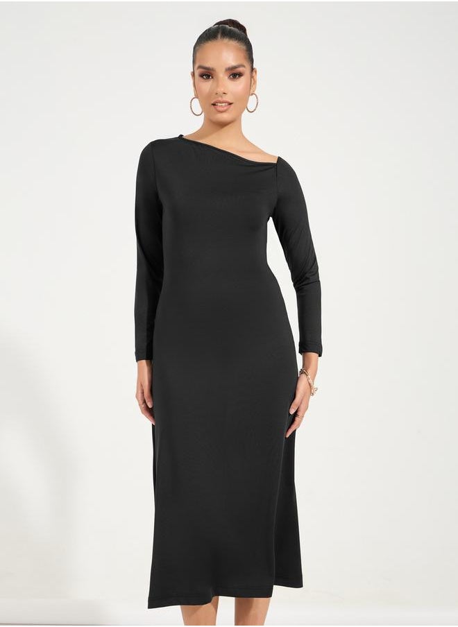 Styli Asymmetric Neck Bodycon Midi Dress  - Image 5