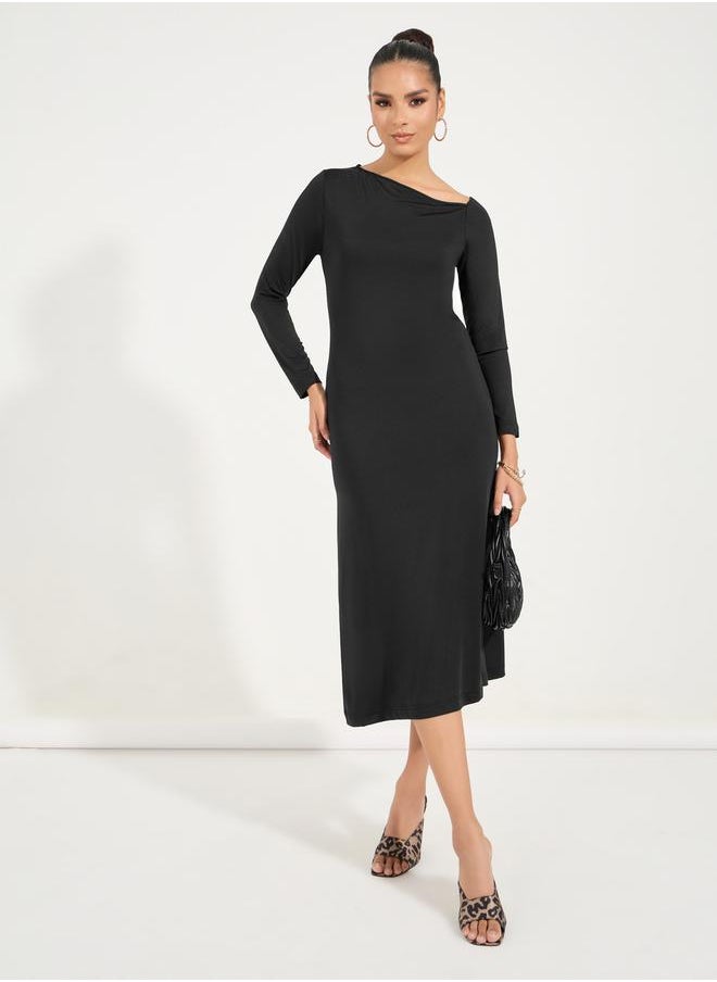 Styli Asymmetric Neck Bodycon Midi Dress  - Image 1