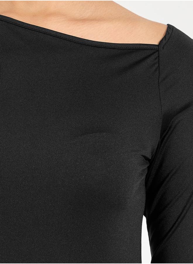 Styli Asymmetric Neck Bodycon Midi Dress  - Image 3