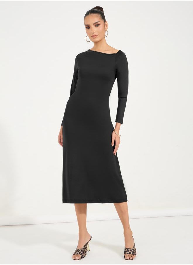 Styli Asymmetric Neck Bodycon Midi Dress  - Image 4