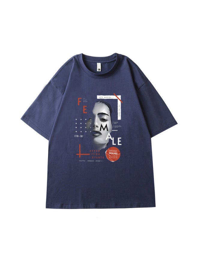Summer New Silk Cotton T-shirt Men's Short Sleeve Loose Versatile Print Round Neck Base Layer Sweat-absorbing Breathable