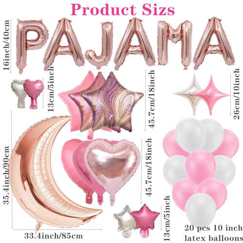 DUFACAI 44 Pieces PAJAMA PARTY Balloons Rose Gold Moon Star Heart Aluminum Foil Balloons Pink Latex Balloons for Girls Women Slumber Party Sleepover Birthday Party Spa Party Decoration Rose gold - Image 5