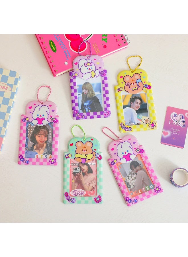 NIBEMINENT 1 - Piece Girl Cartoon Animal Gauze Kpop Photo Card Holder Pendant Key Chain ID Badge Holder ID Card Holder Photo Card Protector for School ID Office ID Access Card for Women Girls - Image 2