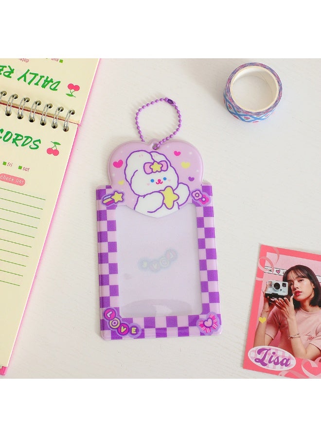NIBEMINENT 1 - Piece Girl Cartoon Animal Gauze Kpop Photo Card Holder Pendant Key Chain ID Badge Holder ID Card Holder Photo Card Protector for School ID Office ID Access Card for Women Girls - Image 1