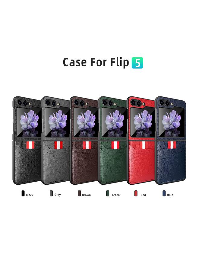 اس-توب جراب لهاتف Samsung Galaxy Z Flip5 5G، جراب هاتف من نسيج الليتشي بفتحة بطاقة - Image 2