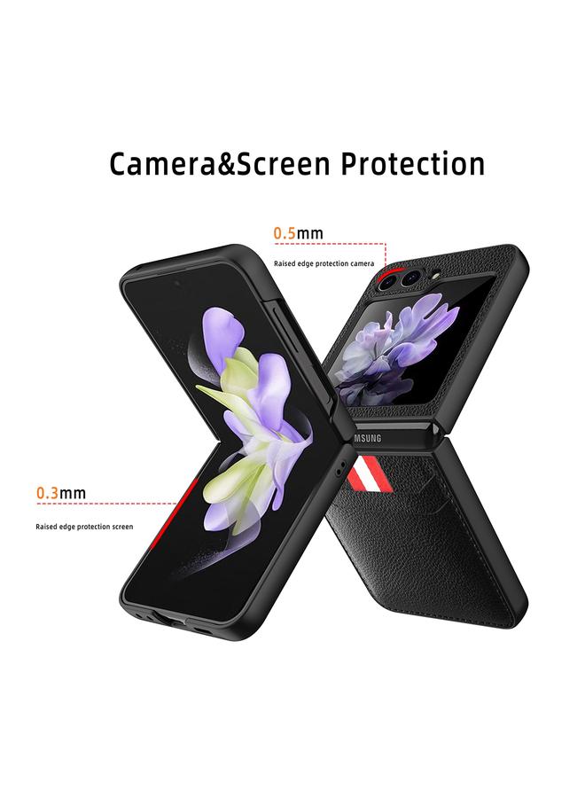 اس-توب جراب لهاتف Samsung Galaxy Z Flip5 5G، جراب هاتف من نسيج الليتشي بفتحة بطاقة - Image 4