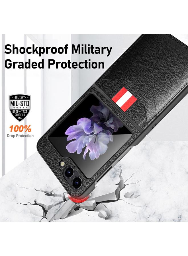 اس-توب جراب لهاتف Samsung Galaxy Z Flip5 5G، جراب هاتف من نسيج الليتشي بفتحة بطاقة - Image 5