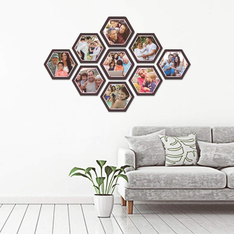 MARINE PEARL Marine Pearl 12 Inch Set of 9 Multifunctional Hexagonal Pin Up Photo Frames Wall Collage Soft Board for Home Office Black - Image 1