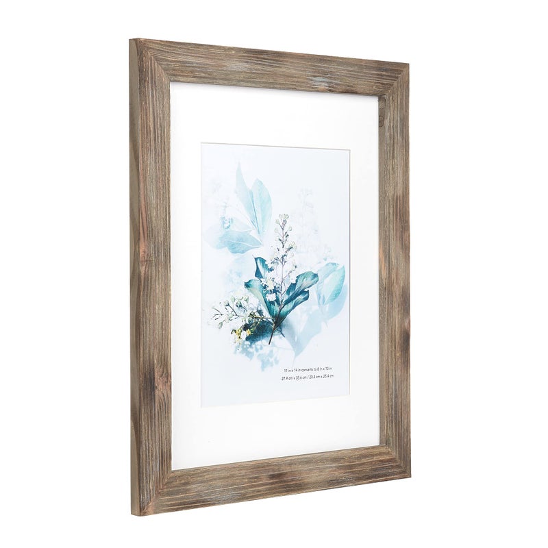 KAIWIN 100% Solid Wood Brown 11x14 Picture Frame 1 Pack Display Picture 8x10 with Mat, Rustic Wooden Photo Frames for Wall Mounting - Image 3