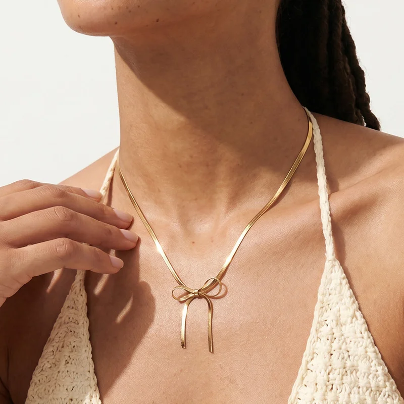 Palmonas  18K Gold Tone Plated Graceful Bow Knot Necklace For Women - Waterproof & Anti-Tarnish for Women | Best Price UAE