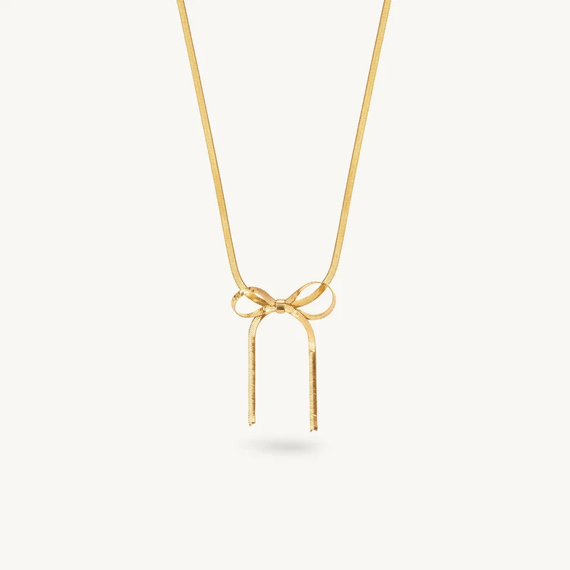 Palmonas 18K Gold Tone Plated Graceful Bow Knot Necklace For Women - Waterproof & Anti-Tarnish