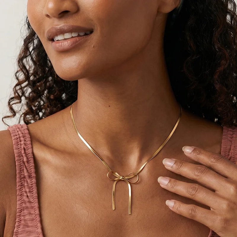 Palmonas  18K Gold Tone Plated Graceful Bow Knot Necklace For Women - Waterproof & Anti-Tarnish for Women | Best Price UAE