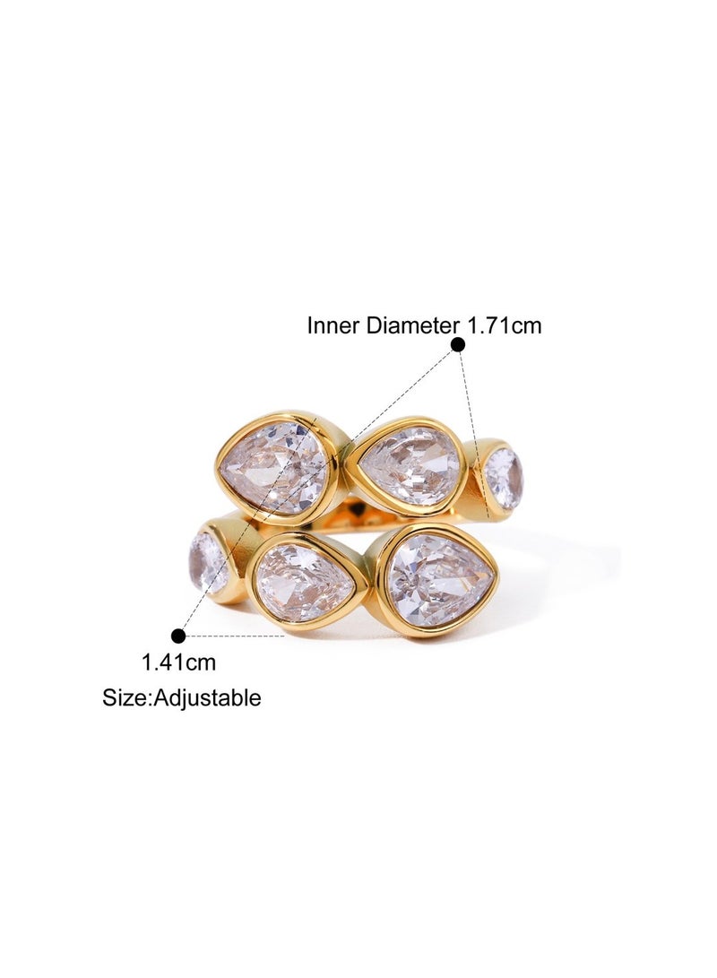 كاف كريشنس فولاذ مقاوم للصدأ مطلي بالذهب 18 قيراط، خاتم كريستال على شكل دمعة، تصميم متعدد الأحجار - Image 2