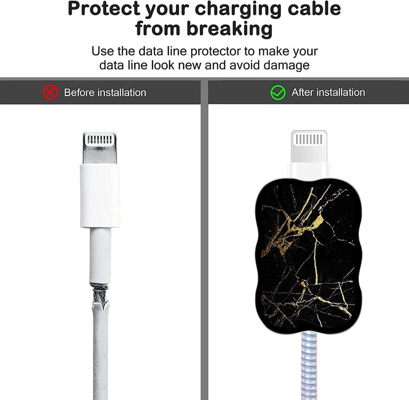 VNJ ACCESSORIES Protective Charger Case for iPhone 18W 20W iPhone 16 15 14 13 12 11 Pro Max Charging Cable Charger Protective Cover Data Cable Protective Sleeve-Black Marble - Image 4