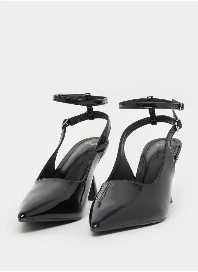 ستايلي Plain Pointed Toe Ankle Strap Heel Shoes