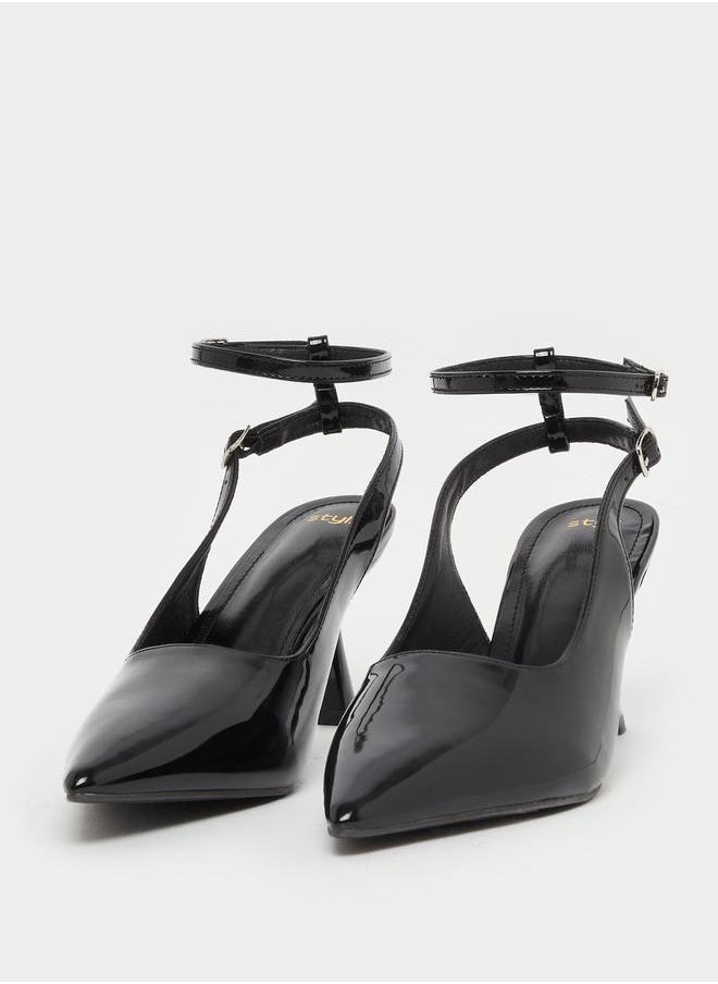 Styli - Plain Pointed Toe Ankle Strap Heel Shoes - Image 1