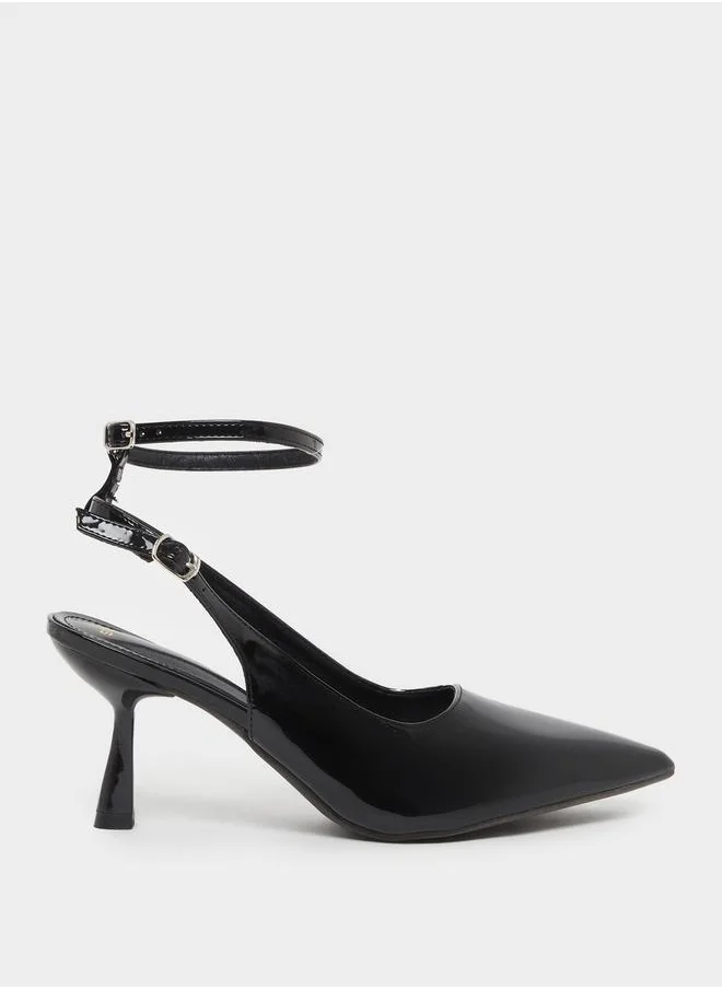 ستايلي Plain Pointed Toe Ankle Strap Heel Shoes