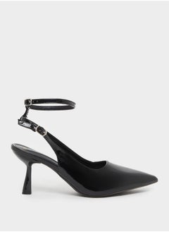 Styli Plain Pointed Toe Ankle Strap Heel Shoes  - Image 1