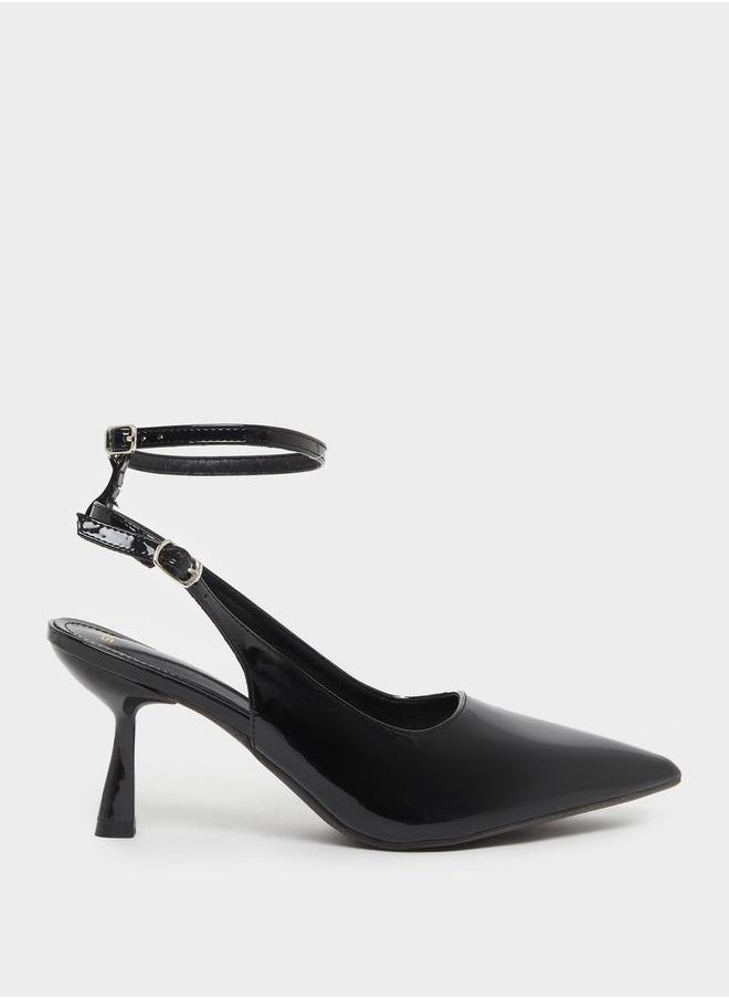 Styli - Plain Pointed Toe Ankle Strap Heel Shoes - Image 1