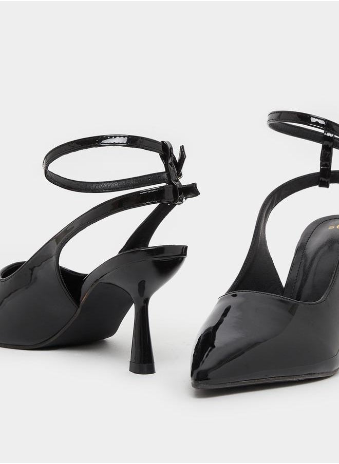 Styli - Plain Pointed Toe Ankle Strap Heel Shoes - Image 1
